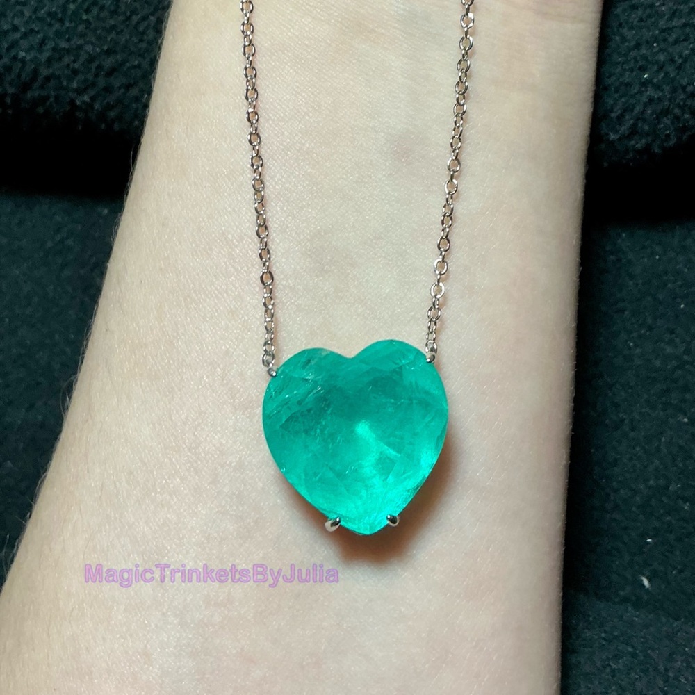 Paraiba Tourmaline Pendant 925 Sterling Silver Necklace Tourmaline Heart Pendant - Picture 6 of 7